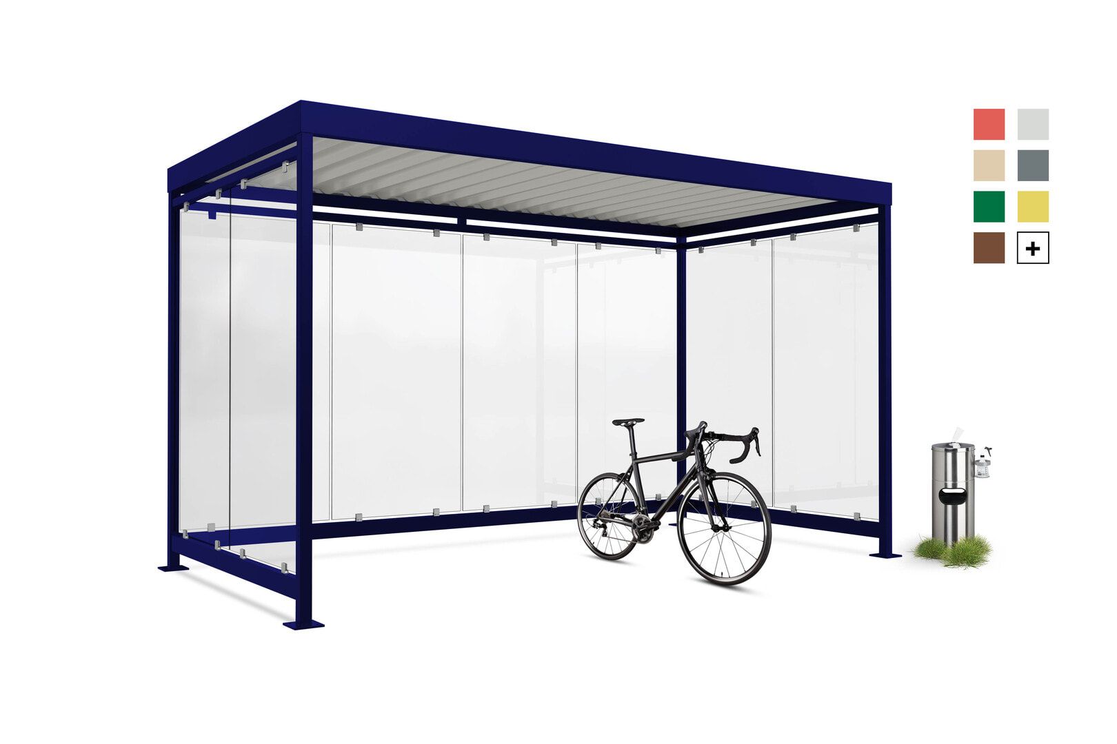 Fahrradunterstand, Raucherunterstand, Bausatz, 12-13 Personen, 2.510 x 4.195 x 2.165 mm (HxBxT), 8 Wände, Farngrün