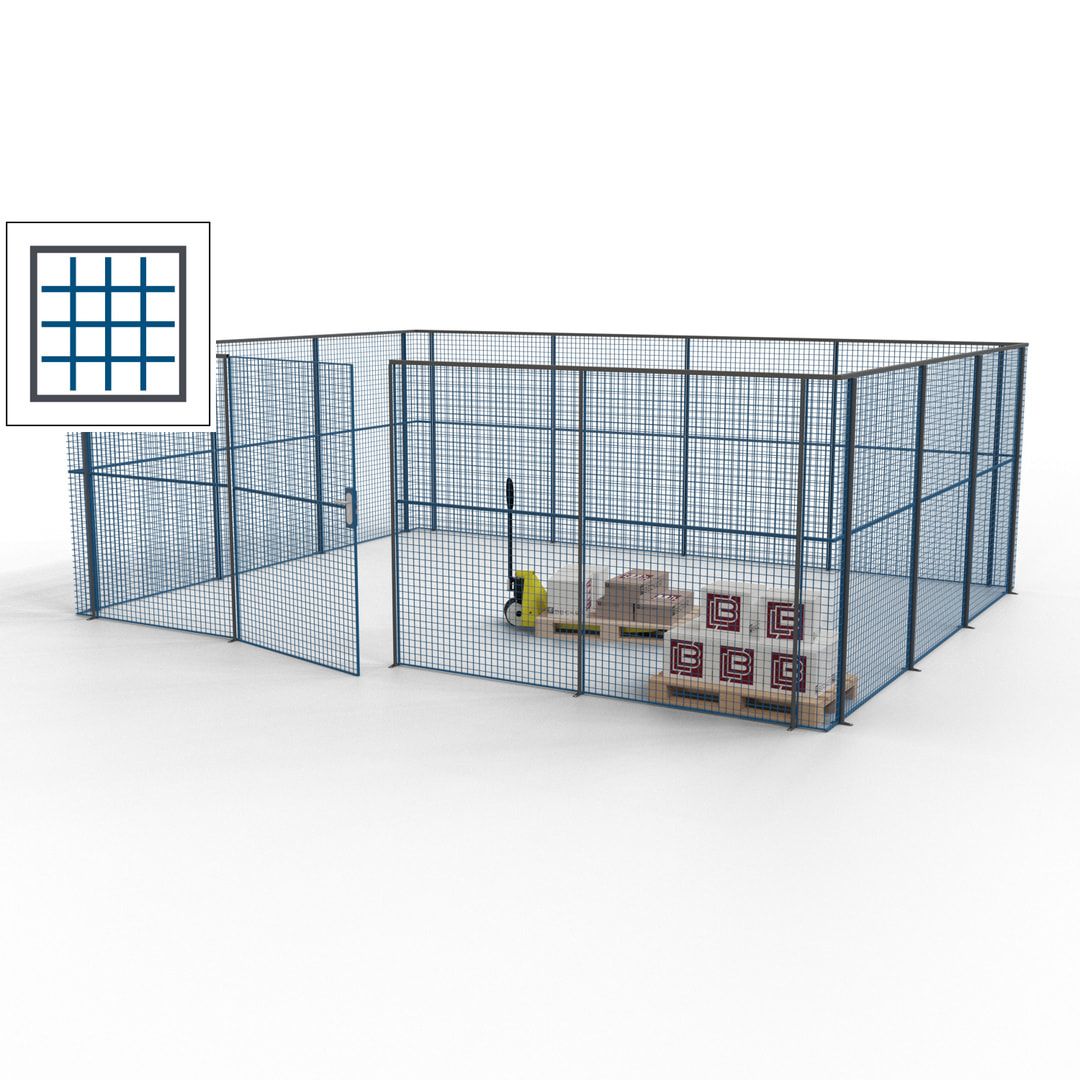 Maschinen Schutzgitter - Hallentrennwand - Sicherheitszaun - Tür - 21 m - 2.200 x 6.400 x 4.900 mm (HxBxT) - enzianblau
