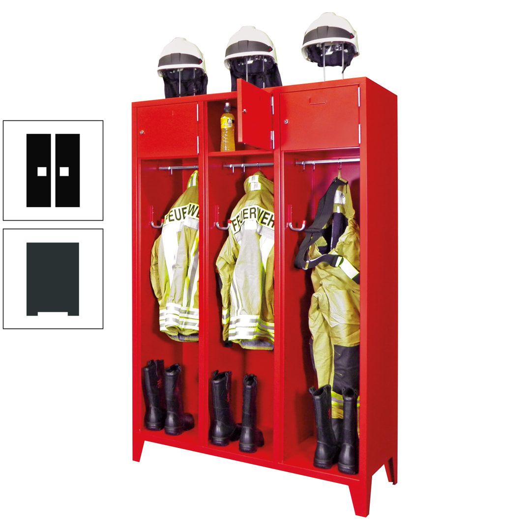Feuerwehrschrank - 2 Abteile - Ablagefach mit Tür, Etikettenrahmen - 2.100 x 830 x 500 mm (HxBxT) - anthrazitgrau