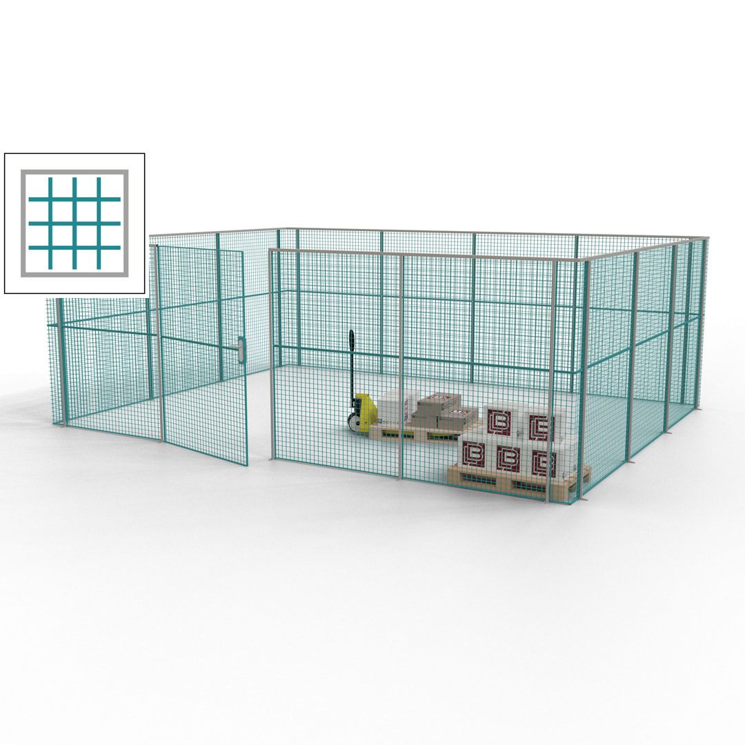 Maschinen Schutzgitter - Hallentrennwand - Sicherheitszaun - Tür - 21 m - 2.200 x 6.400 x 4.900 mm (HxBxT) - enzianblau
