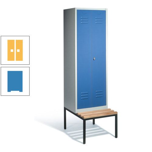 Doppel-Spindschrank, Buche Sitzbank untergebaut, 2 Abteile a 300 mm, Korpus lichtgrau, Tür anthrazitgrau, 2.090 x 610 x 815 mm (HxBxT)