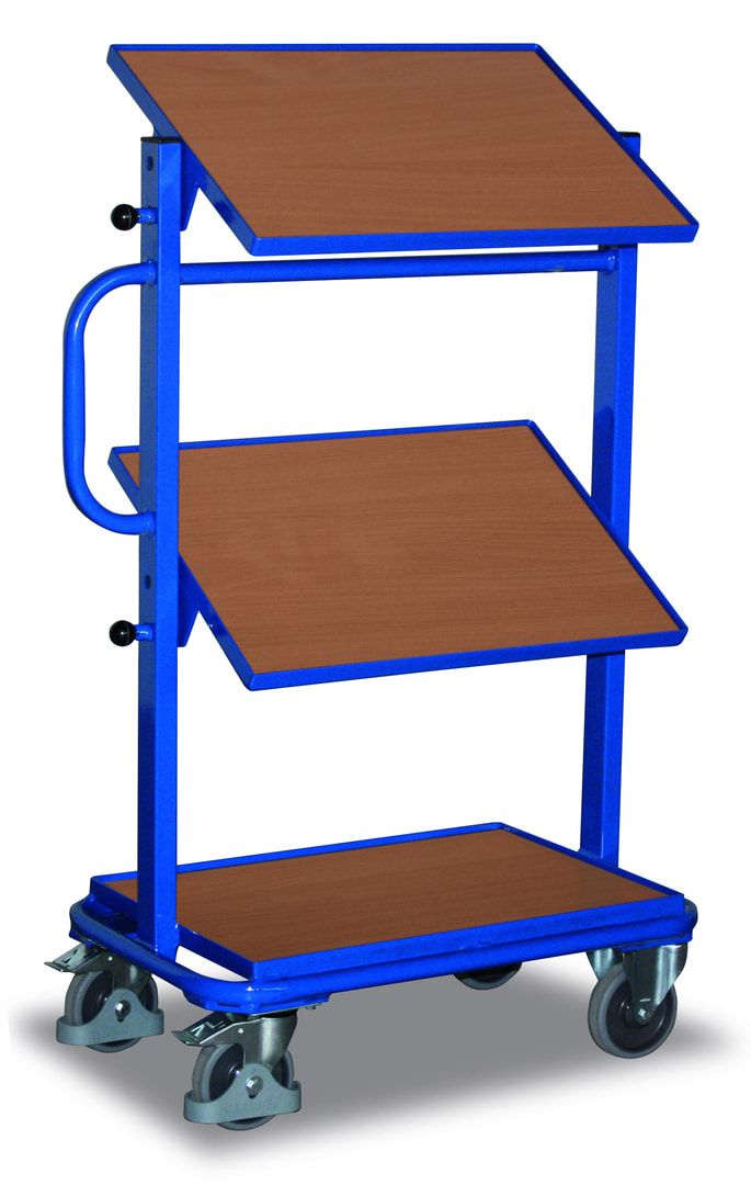 Beistellwagen für Eurokästen - 200 kg Traglast - Ladefläche 410 x 610 mm (BxT) - 3 Böden