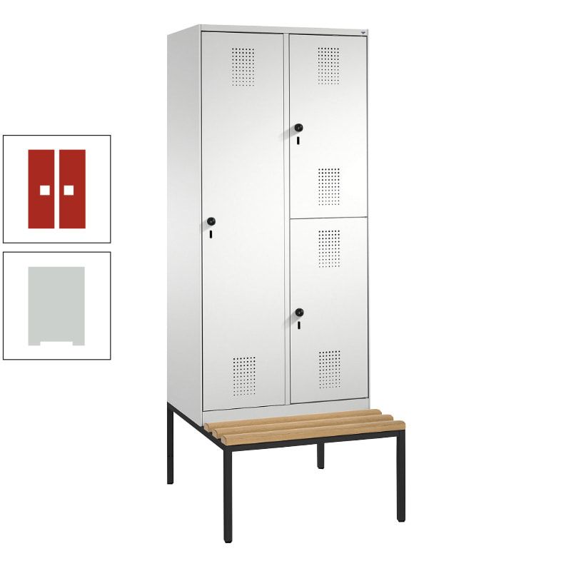 Garderobenschrank, Spind ein- und doppelstöckig Sitzbank, 2 Abteile, 3 Fächer, 2.090 x 800 x 500 mm (HxBxT), Front anthrazitgrau, Korpus anthrazitgrau