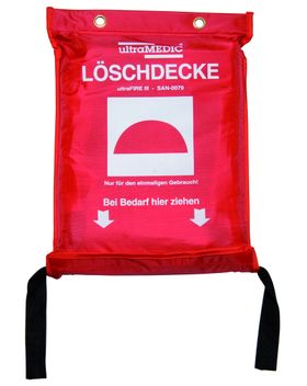 ultraMEDIC Feuerlöschdecke, aus Glasgewebe, DIN EN 1869, 1.800 x 1.200 mm (BxL), im Beutel, mit Ausziehbändern, Fettbrand, Entstehungsbrand