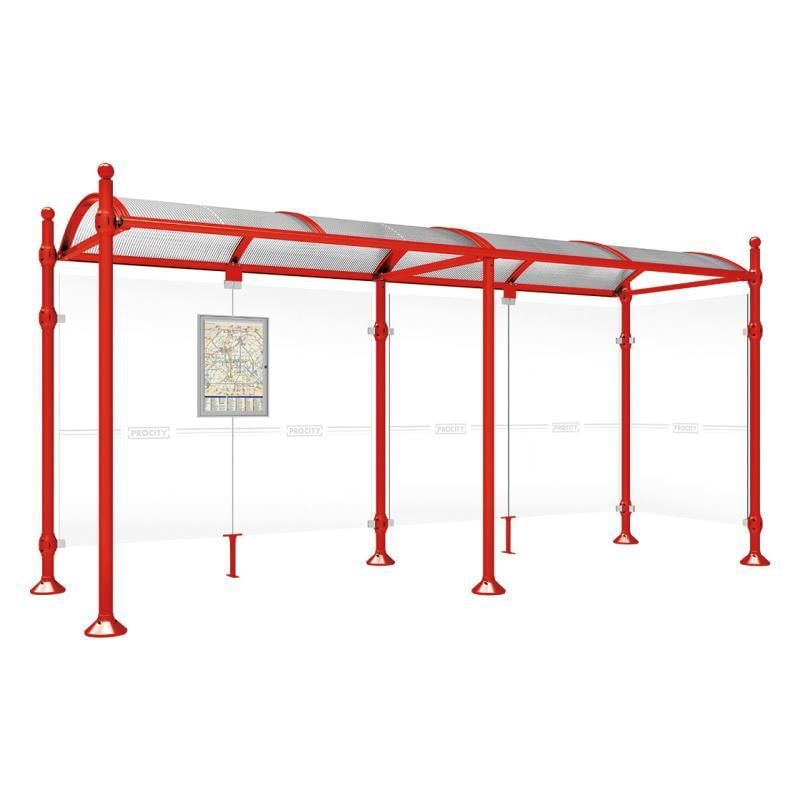Buswartehalle, Unterstand, 2 Seitenwände, Kopf gebürsteter Edelstahl, ESG, Fahrplanschaukasten, 2.500 x 2.500 x 1.600 mm (HxBxT), Farbe enzianblau