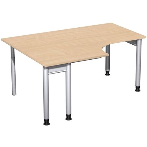 Eckschreibtisch, Eckteil 800 mm, links, Füße einseitig verkürzt, 4-Fuß Pro, höhenverstellbar, 680-800 x 1.600 x 1.200 mm (HxBxT), Dekor Ahorn