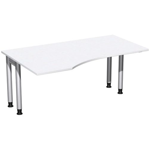 Eckschreibtisch, Ecke links, Füße einseitig verkürzt, 4-Fuß Pro, höhenverstellbar, 680-800 x 1.600 x 1.000 mm (HxBxT), Dekor Ahorn