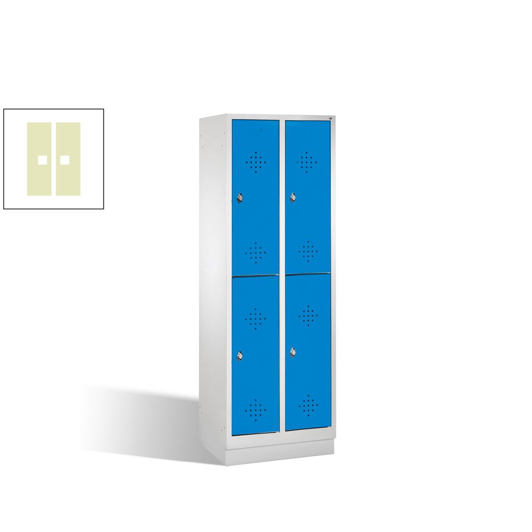 Garderobenschrank, 2 Abteile, 4 Fächer, 1.800 x 610 x 500 mm (HxBxT), Drehriegel, Sockel, Korpus anthrazitgrau, Türen anthrazitgrau