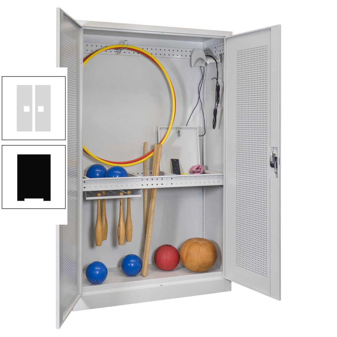 Sportschrank - Lochfeldtüren - Variante 1 - 1.950x1.200x500 mm (HxBxT) - anthrazitgrau