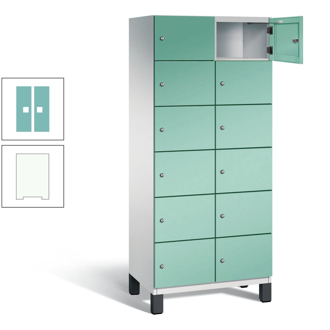 Fächerschrank, Stahlschrank, 12 Fächer, Türöffnungsbegrenzer, Füße, 1.980 x 800 x 525 mm (HxBxT), Korpus anthrazitgrau, Front anthrazitgrau