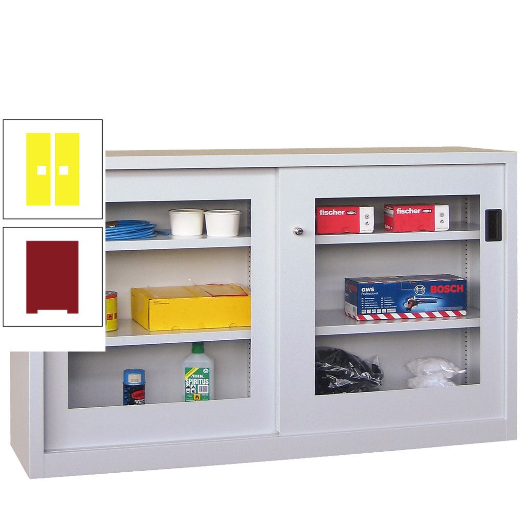 Schiebetürenschrank - Sichtfenstertüren - 1.000x1.500x600 mm (HxBxT) - 4 Böden, verzinkt - Zylinderschloss - anthrazitgrau