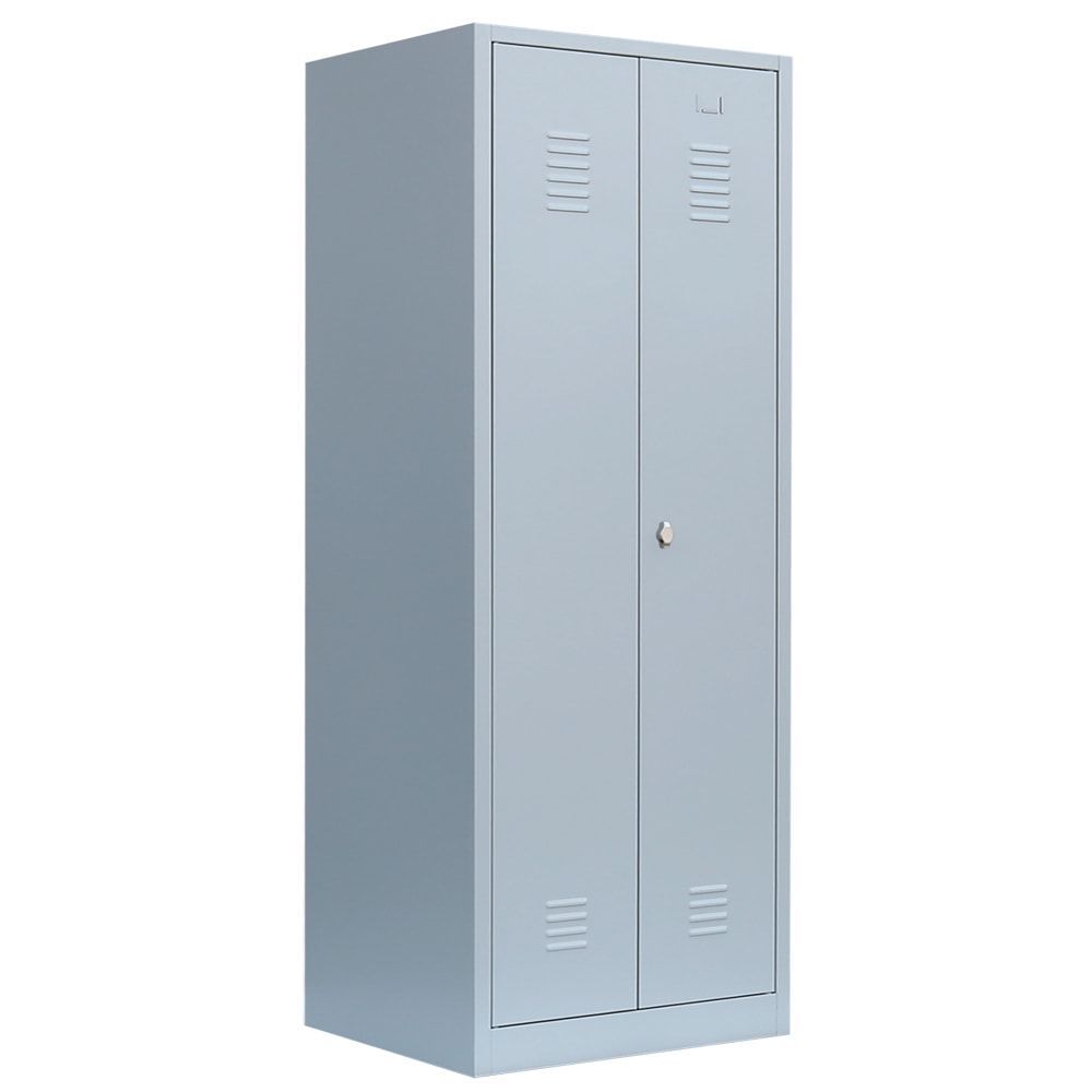 Mehrzweckschrank, Garderobenschrank, 2 Abteile, 6 Fächer, 1.800 x 800 x 500 mm (HxBxT), Kleiderstange, Stahl, Korpus: lichtgrau, Front: enzianblau