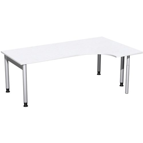 Eckschreibtisch, Ecke rechts, Füße einseitig verkürzt, 4-Fuß Pro, höhenverstellbar, 680-800 x 1.600 x 1.200 mm (HxBxT), Dekor Ahorn