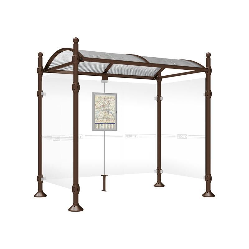 Buswartehalle, Unterstand, 2 Seitenwände, Kopf gebürsteter Edelstahl, ESG, Fahrplanschaukasten, 2.500 x 2.500 x 1.600 mm (HxBxT), Farbe enzianblau