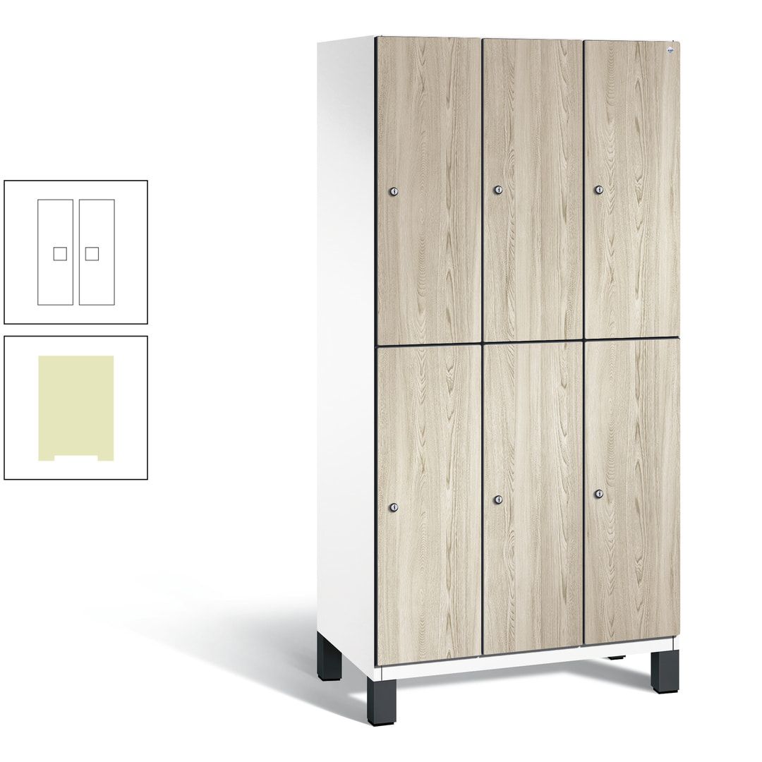 Fächerschrank, Garderobenschrank, mit Füßen, 3 Abteile, 1.980 x 900 x 525 mm (HxBxT), Korpus anthrazitgrau, Tür Donau-Ahorn