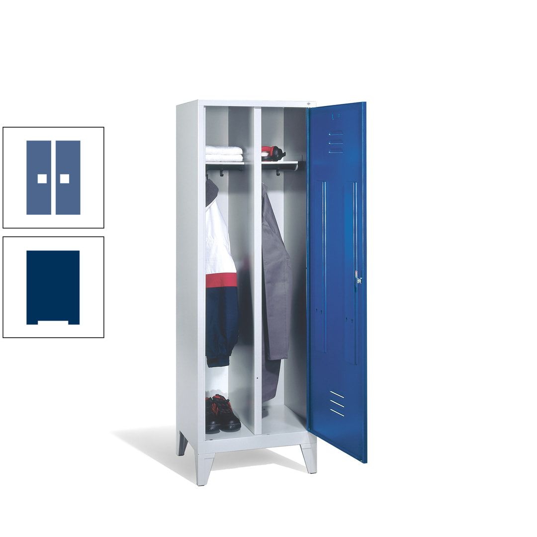 Doppel-Spind mit Großtür, Garderobenschrank mit Füßen, 2 Abteile a 300 mm, Korpus anthrazitgrau, Tür anthrazitgrau, 1.850 x 610 x 500 mm (HxBxT)