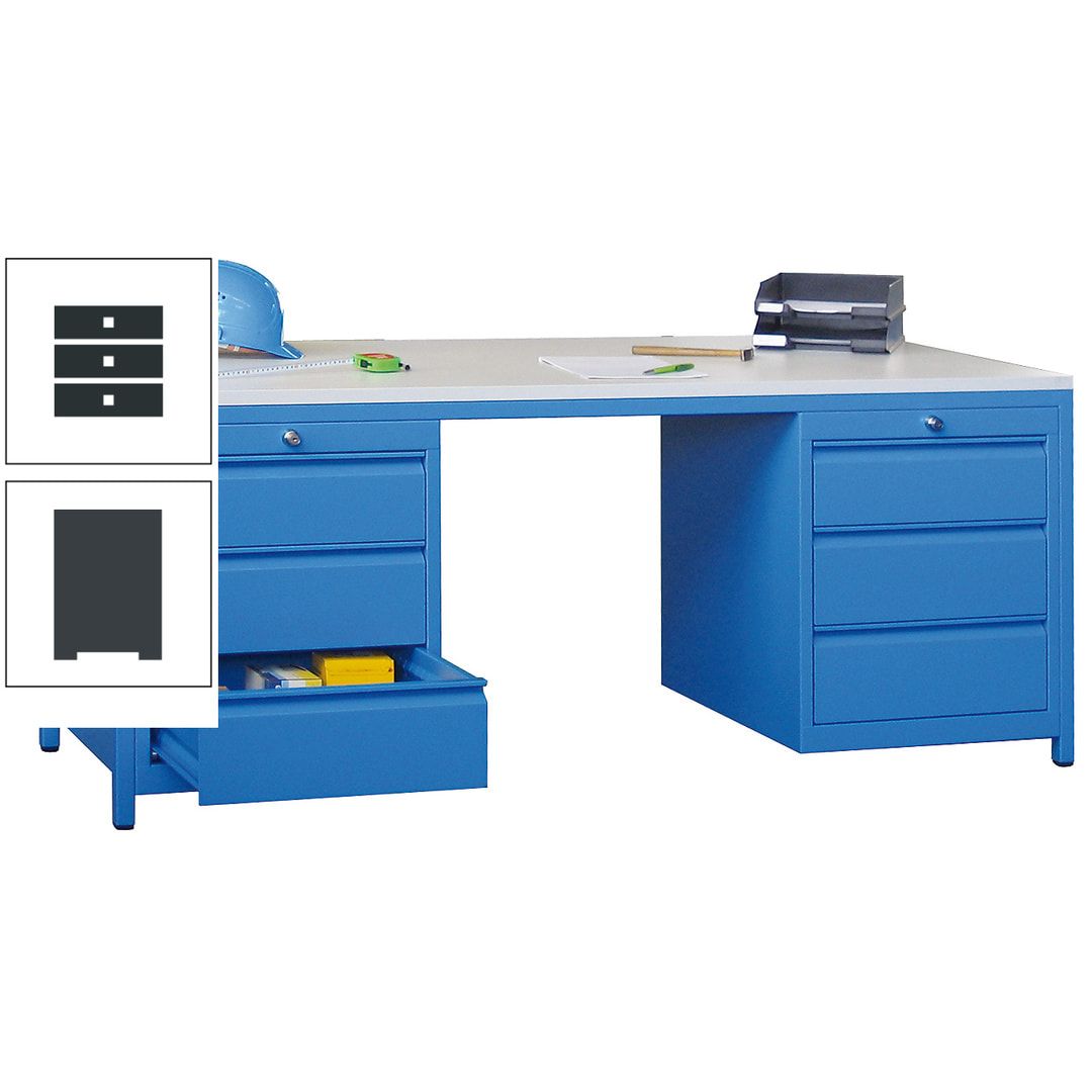Meisterschreibtisch - 2 Schubladenblöcke - 6 Schubladen - 720 x 1.700 x 800 mm (HxBxT) - anthrazitgrau