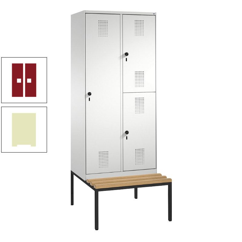Garderobenschrank, Spind ein- und doppelstöckig Sitzbank, 2 Abteile, 3 Fächer, 2.090 x 800 x 500 mm (HxBxT), Front anthrazitgrau, Korpus anthrazitgrau