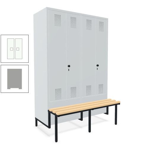 Doppel-Spind, Garderobenschrank, Buche Sitzbank integriert, 4 Abteile 300 mm, Korpus anthrazitgrau, Tür anthrazitgrau, 1.850 x 1.200 x 815 mm (HxBxT)