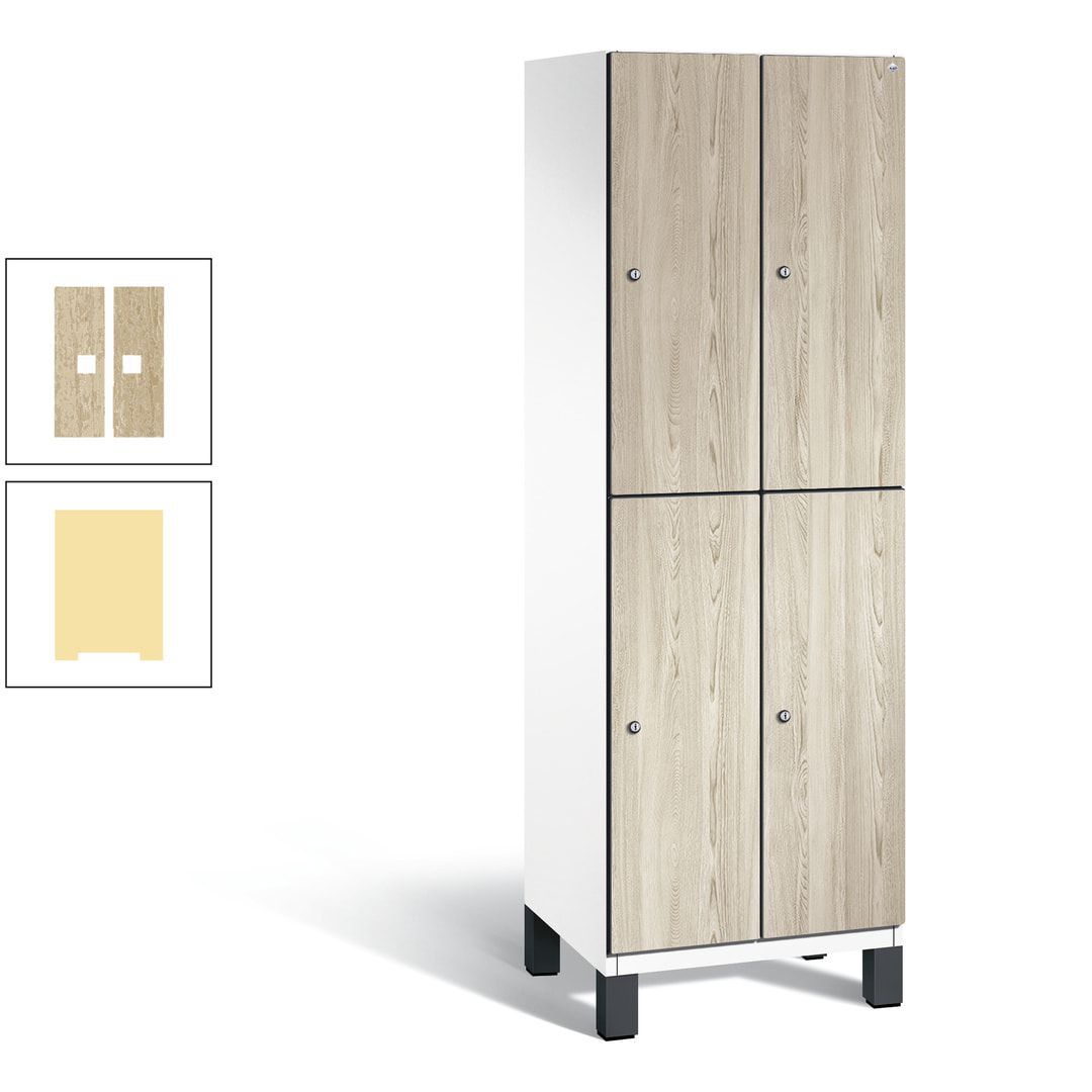 Fächerschrank, Garderobenschrank, mit Füßen, 2 Abteile, 1.980 x 600 x 525 mm (HxBxT), Korpus anthrazitgrau, Tür Donau-Ahorn