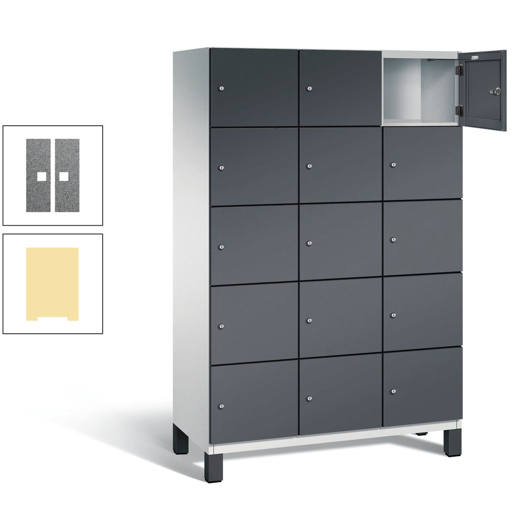 Fächerschrank, Stahlschrank, 15 Fächer, Türöffnungsbegrenzer, Füße, 1.980 x 1.200 x 525 mm (HxBxT), Korpus anthrazitgrau, Front anthrazitgrau