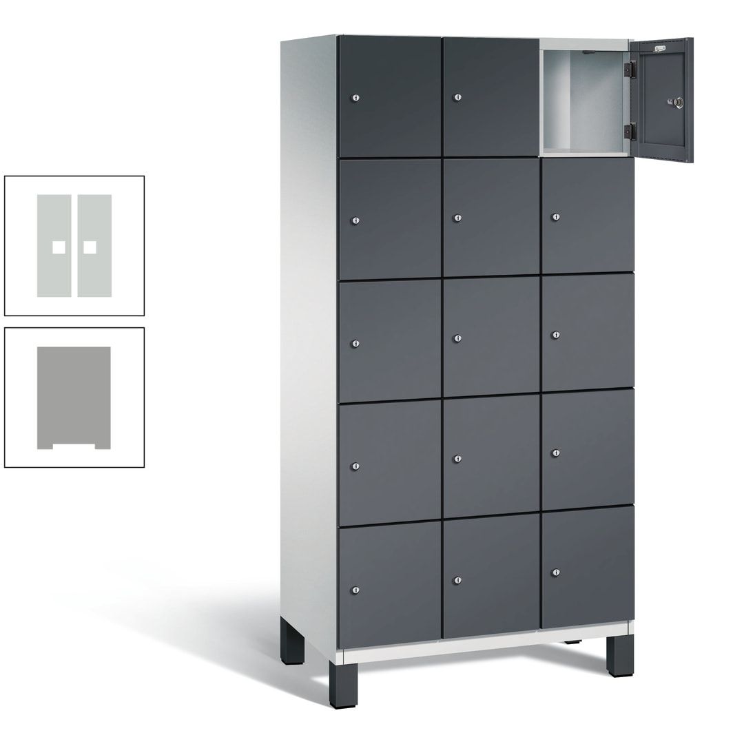 Fächerschrank, Stahlschrank, 15 Fächer, Türöffnungsbegrenzer, Füße, 1.980 x 900 x 525 mm (HxBxT), Korpus anthrazitgrau, Front anthrazitgrau