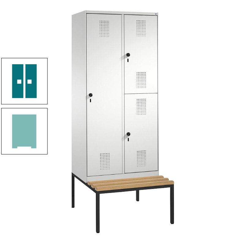 Garderobenschrank, Spind ein- und doppelstöckig Sitzbank, 2 Abteile, 3 Fächer, 2.090 x 800 x 500 mm (HxBxT), Front anthrazitgrau, Korpus anthrazitgrau