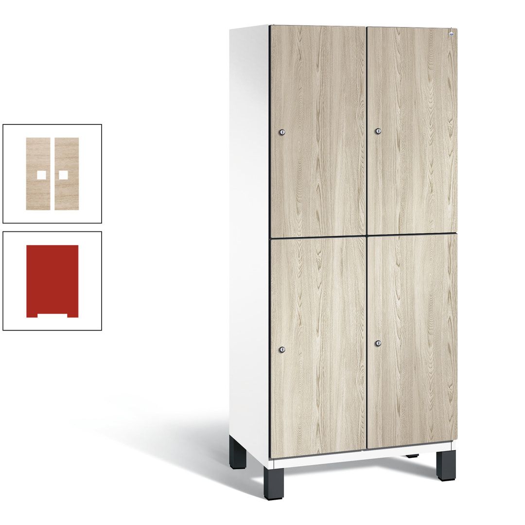 Fächerschrank, Garderobenschrank, mit Füßen, 2 Abteile, 1.980 x 800 x 525 mm (HxBxT), Korpus anthrazitgrau, Tür Donau-Ahorn