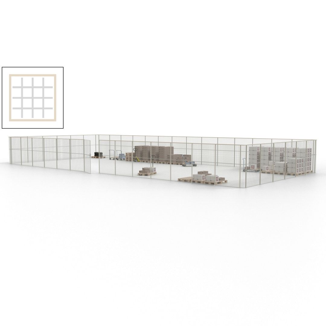 Maschinen Schutzgitter - Hallentrennwand - Sicherheitszaun - Tür - 60 m - 2.200 x 21.400 x 9.400 mm (HxBxT) - enzianblau