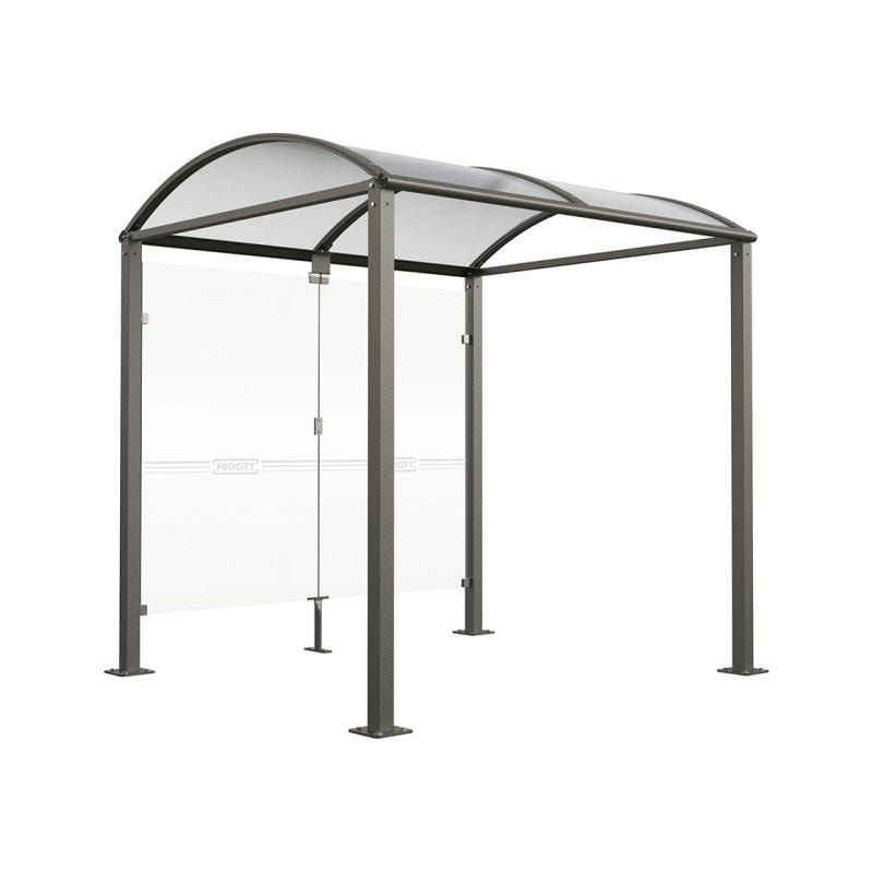 Fahrradunterstand, Fahrradüberdachung, All-in-One + Zusatz, Sicherheitsglas, 2.635 x 5.000 x 2.090 mm (HxBxT), auf Bodenplatten, Farbe enzianblau