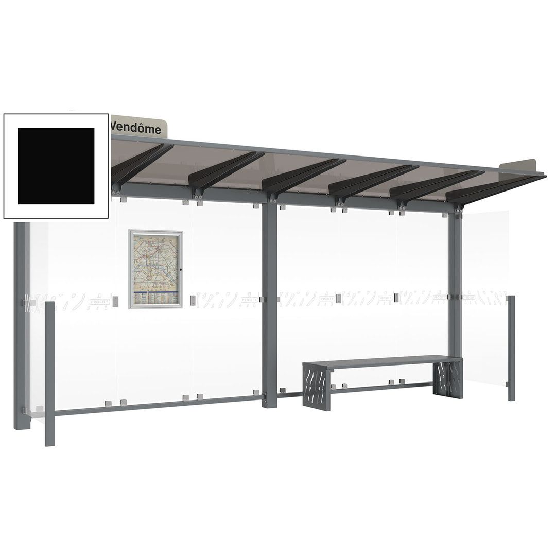 Buswartehalle - Unterstand - 2 Seitenverkleidungen - LED - Fahrplankasten - Haltestellenschild - 2.390 x 5.000 x 1.500 mm (HxBxT) - enzianblau