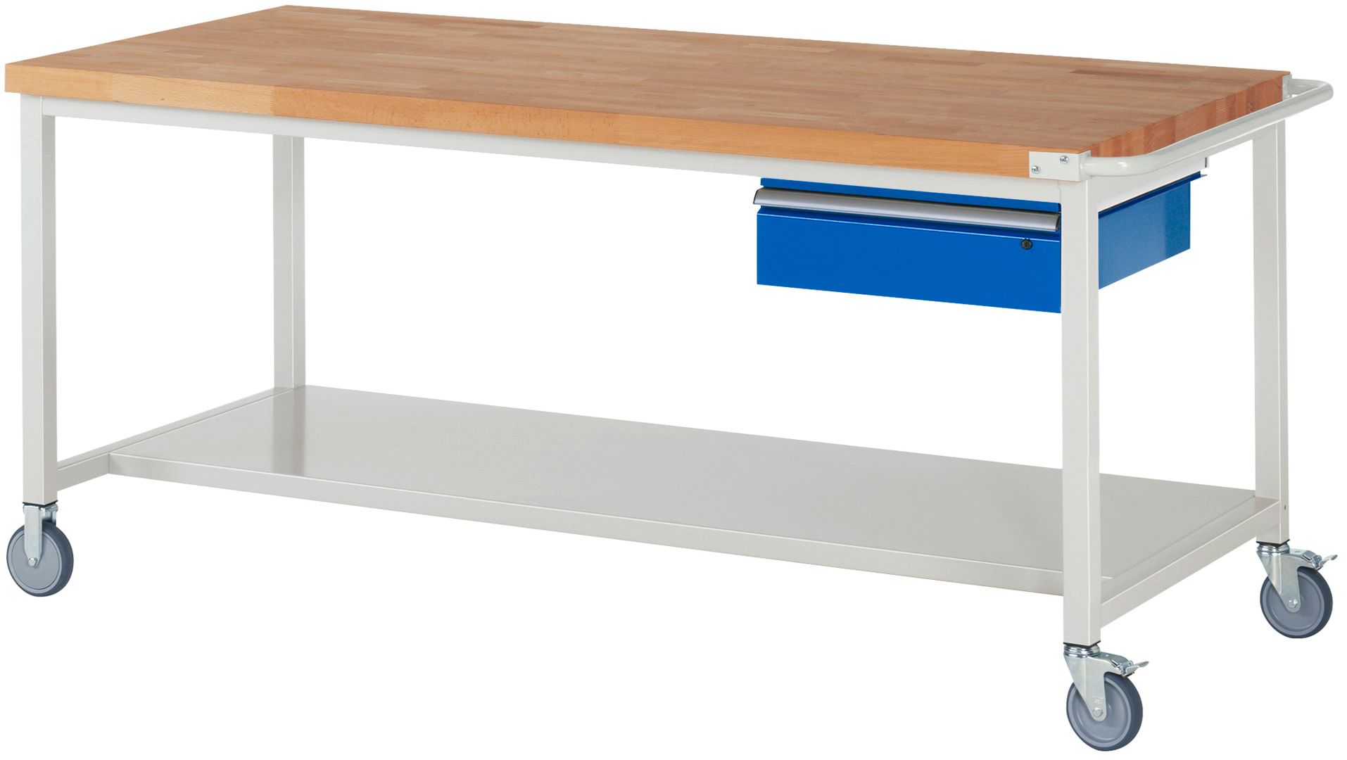 Mobile Werkbank mit Ablageboden - 1 Schublade - 150:1 - höhenverstellbar 880-1.080 mm - 2.000 x 900 mm (BxT) - 450 kg - Anthrazitgrau