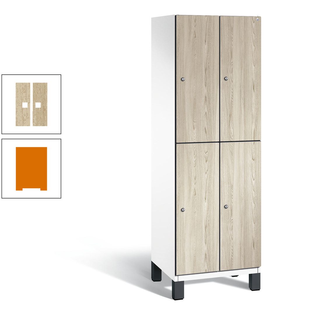 Fächerschrank, Garderobenschrank, mit Füßen, 2 Abteile, 1.980 x 600 x 525 mm (HxBxT), Korpus anthrazitgrau, Tür Donau-Ahorn