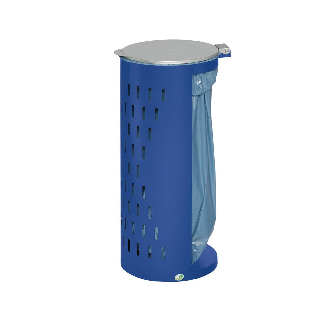 Müllsackhalter - mit Klapptür - gelochter Korpus - rund - Volumen 80 l - 850 x 380 x 440 mm (HxBxT) - Antik silber