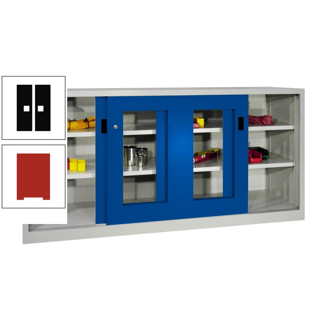 Schiebetürenschrank - Sichtfenstertüren - 1.000x2.000x400 mm (HxBxT) - 4 Böden, gepulvert - Zylinderschloss - anthrazitgrau