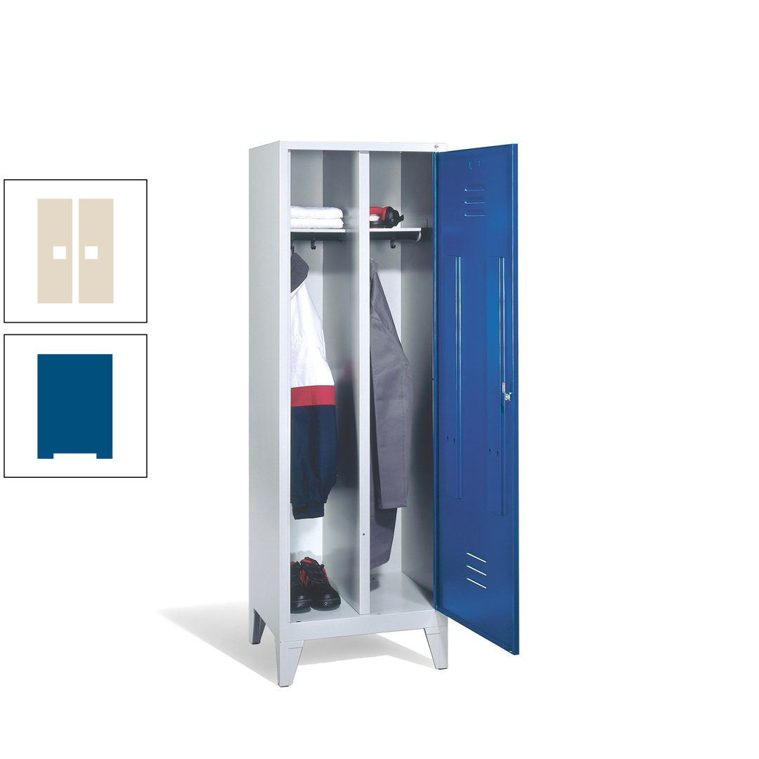 Doppel-Spind mit Großtür, Garderobenschrank mit Füßen, 2 Abteile a 300 mm, Korpus anthrazitgrau, Tür anthrazitgrau, 1.850 x 610 x 500 mm (HxBxT)