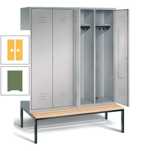 Doppel-Spindschrank, Buche Sitzbank untergebaut, 4 Abteile a 400 mm, Korpus lichtgrau, Tür anthrazitgrau, 2.090 x 1.590 x 815 mm (HxBxT)