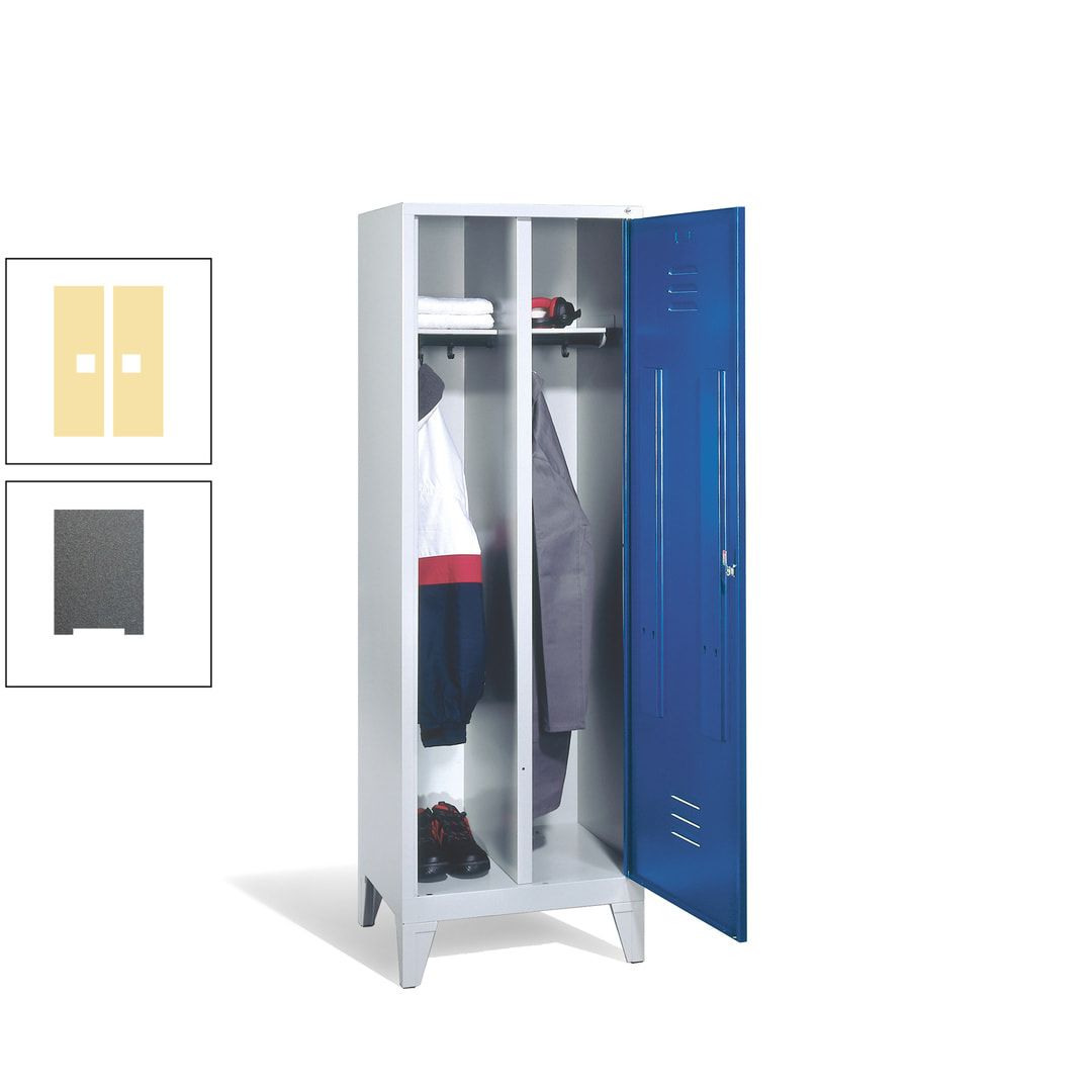 Doppel-Spind mit Großtür, Garderobenschrank mit Füßen, 2 Abteile a 300 mm, Korpus anthrazitgrau, Tür anthrazitgrau, 1.850 x 610 x 500 mm (HxBxT)