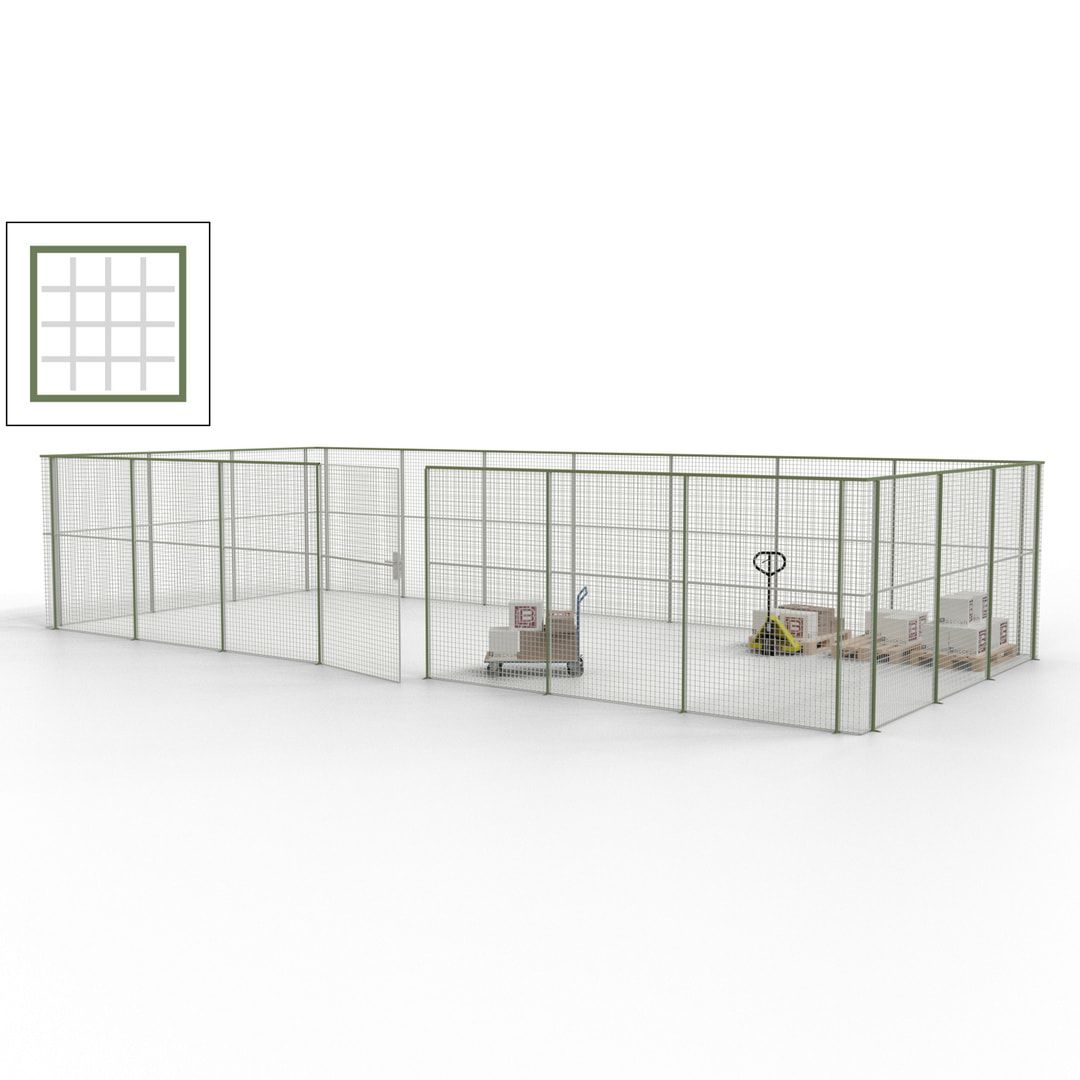 Hallentrennwand - Flügeltür, Gitter - 19 Gitterwände - 2.200 x 10.900 x 4.900 mm (HxBxT) - Perlweiß/reinorange