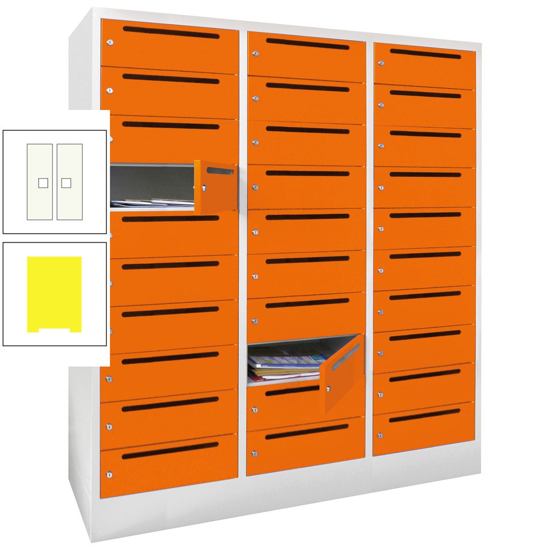 Postverteilerschrank, Schließfachschrank, 3 Abteile a 40 cm, 30 Fächer, 1.850 x 1.200 x 500 mm (HxBxT), Korpus anthrazitgrau, Front anthrazitgrau