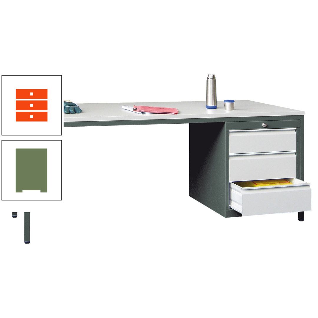 Meisterschreibtisch - 3 Schubladen 150 / 175 mm - 720 x 1.700 x 800 mm (HxBxT) - anthrazitgrau