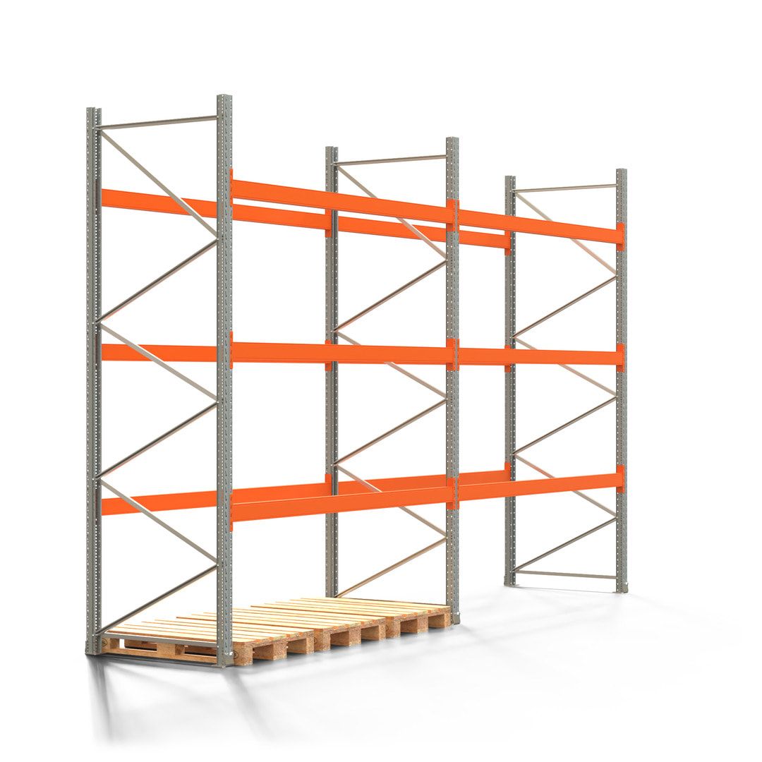 Palettenregal ARTUS - 4 Ebenen - Fachlast 2.100 kg - 3.500 x 11.225 x 1.100 mm (HxBxT) - 4 Felder - Schwerlastregal