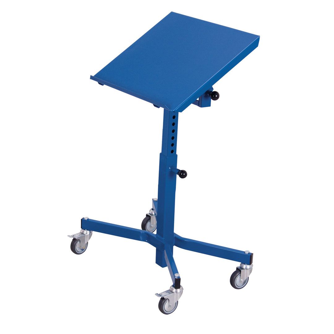 Fahrbarer Materialständer - 150 kg - höhenverstellbar 520 bis 800 mm - neigbar - enzianblau