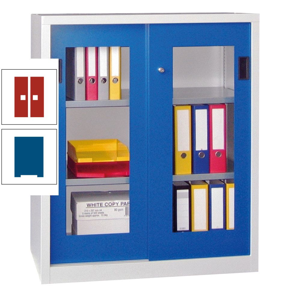 Schiebetürenschrank - Sichtfenstertüren - 1.000x1.000x400 mm (HxBxT) - 2 Böden, gepulvert - Zylinderschloss - anthrazitgrau