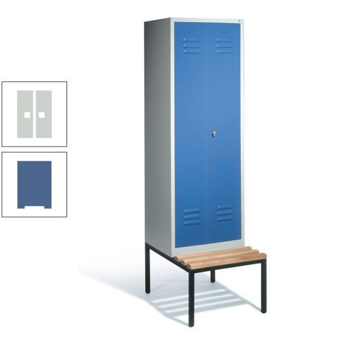 Doppel-Spindschrank, Buche Sitzbank untergebaut, 2 Abteile a 300 mm, Korpus lichtgrau, Tür anthrazitgrau, 2.090 x 610 x 815 mm (HxBxT)
