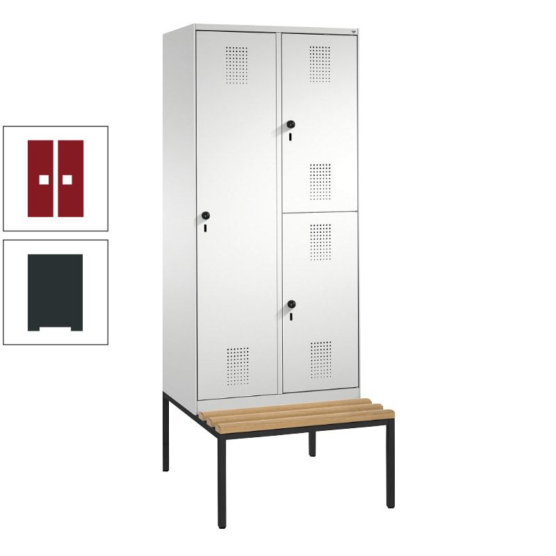 Garderobenschrank, Spind ein- und doppelstöckig Sitzbank, 2 Abteile, 3 Fächer, 2.090 x 800 x 500 mm (HxBxT), Front anthrazitgrau, Korpus anthrazitgrau