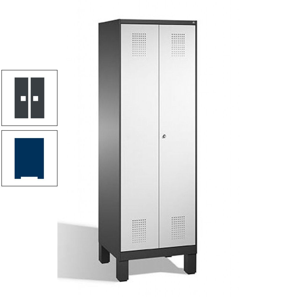Doppel-Spind, Doppeltüren, Garderobenschrank mit Füßen, 2 Abteile a 300 mm, Korpus anthrazitgrau, Tür anthrazitgrau, 1.850 x 600 x 500 mm (HxBxT)