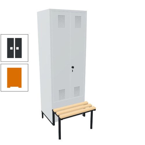 Doppel-Spind, Garderobenschrank, Buche Sitzbank integriert, 2 Abteile a 400 mm, Korpus anthrazitgrau, Tür anthrazitgrau, 1.850 x 800 x 815 mm (HxBxT)