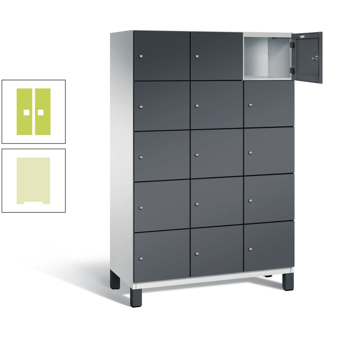 Fächerschrank, Stahlschrank, 15 Fächer, Türöffnungsbegrenzer, Füße, 1.980 x 1.200 x 525 mm (HxBxT), Korpus anthrazitgrau, Front anthrazitgrau