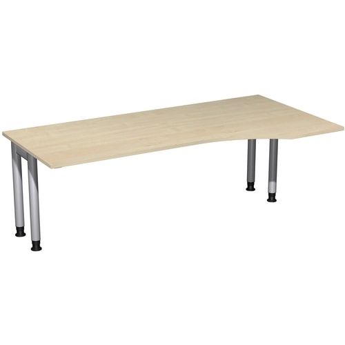 Eckschreibtisch, Ecke rechts, Füße einseitig verkürzt, 4-Fuß Pro, höhenverstellbar, 680-800 x 1.600 x 1.000 mm (HxBxT), Dekor Ahorn